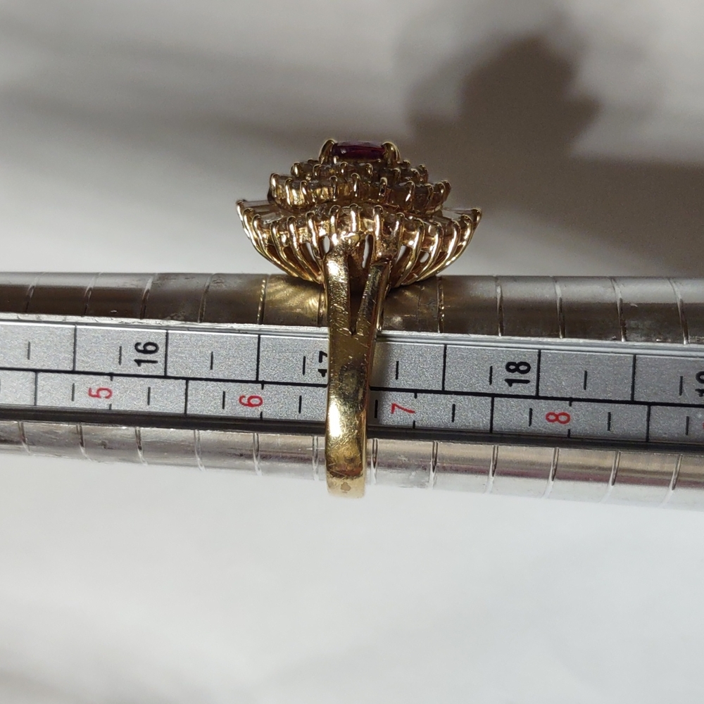 Ruby and diamond ring 14k yellow gold, ballerina from the 1990s - Picture 10 of 12